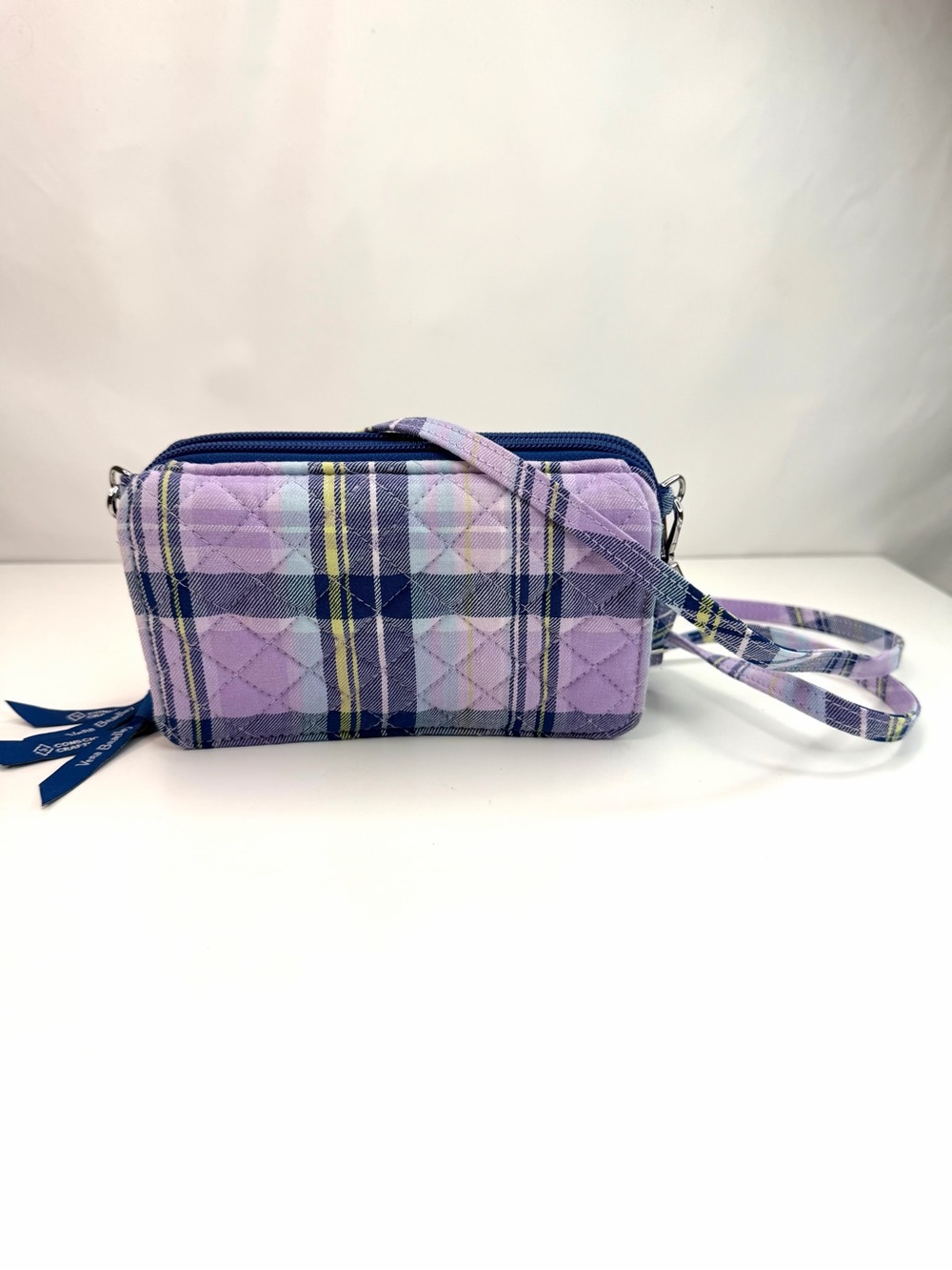 Vera Bradley Purple Amethyst Plaid Cotton RFID All in One Crossbody Bag